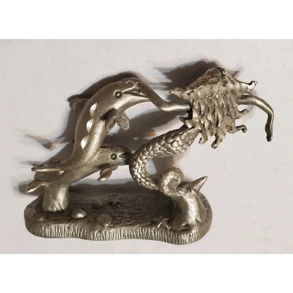 1989 Masterworks Pewter Mermaid Figure Beautiful Mermaid with Dolphins